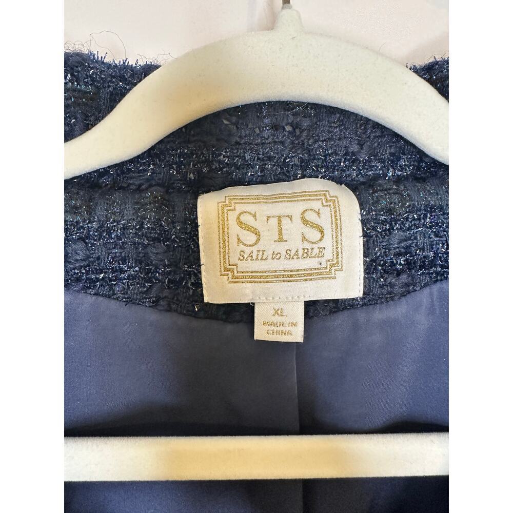 Sail to Sable Womens Navy Tweed Sparkle Gold Button Front Preppy Coat Size XL - Picture 6 of 10